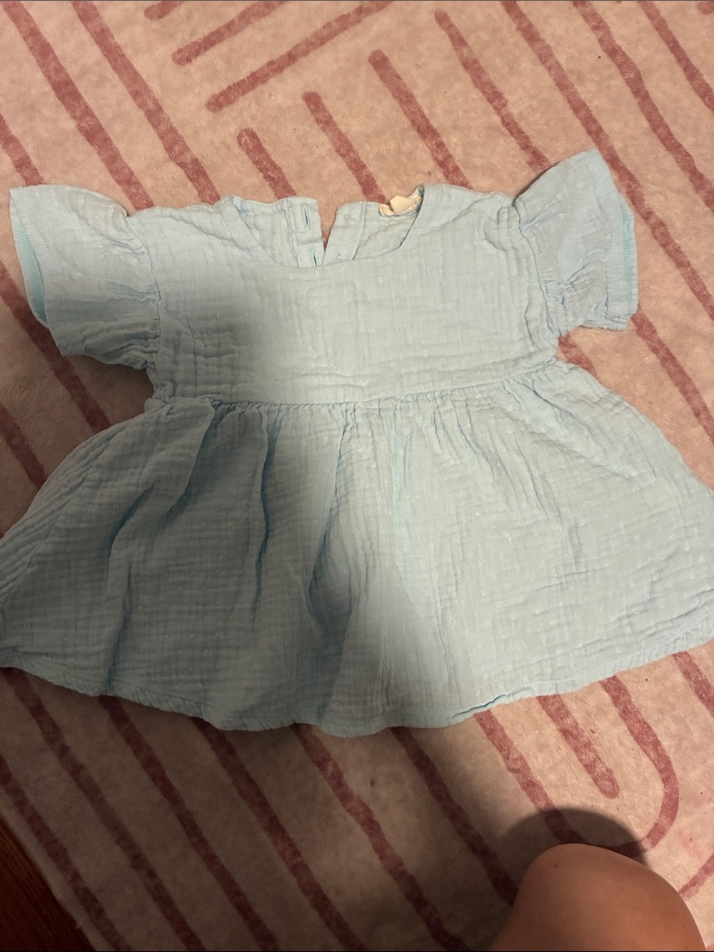 Light Blue Cotton Gauze Kids Dress with Puff Sleeves